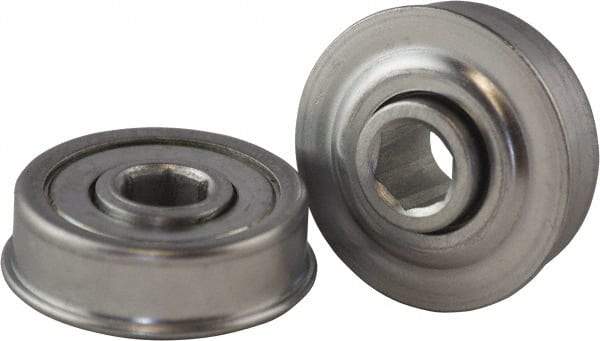 USDI - 1 Row, 1.628" OD, 7/16" Hex Open Conveyor Roller Bearing - 125 Lb Capacity, 550 Max RPM, with Flange, Steel with Zinc Housing - Exact Tool & Supply
