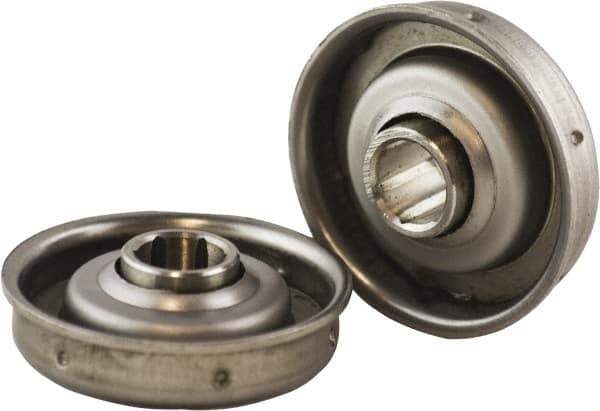 USDI - 1 Row, 1.78" OD, 7/16" Hex Open Conveyor Roller Bearing - 140 Lb Capacity, 550 Max RPM, with Flange, Stainless Steel with Stainless Steel Housing - Exact Tool & Supply