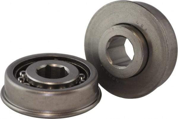 USDI - 1 Row, 2-1/4" OD, 11/16" Hex Open Conveyor Roller Bearing - 345 Lb Capacity, 550 Max RPM, with Flange, Steel with Steel Housing - Exact Tool & Supply