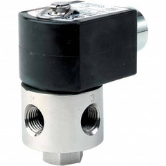 Parker - 120/60 - 110/50 VAC 1/8" NPT Port Brass Three-Way Direct Acting Solenoid Valve - Exact Tool & Supply