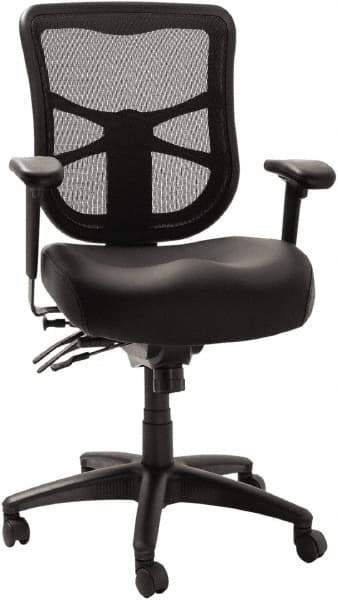 ALERA - 42-7/8" High Mid Back Chair - 25" Wide x 27-5/8" Deep, Leather Seat, Black - Exact Tool & Supply