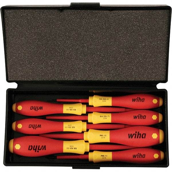 Wiha - 7 Piece Slotted, Phillips & Square Screwdriver Set - Bit Sizes: Philips #0 & #1, Comes in Box - Exact Tool & Supply