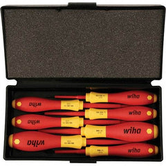 Wiha - 7 Piece Slotted, Phillips & Square Screwdriver Set - Bit Sizes: Philips #0 & #1, Comes in Box - Exact Tool & Supply