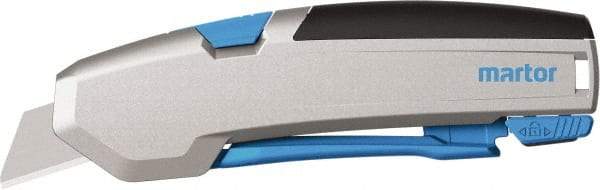 Martor USA - Springback Retractable Utility Knife - 1" Carbon Steel Blade, Silver & Blue Aluminum Handle, 1 Blade Included - Exact Tool & Supply