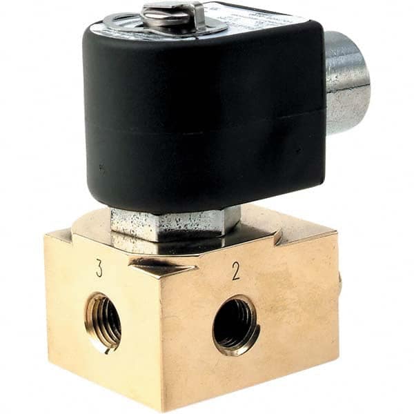 Parker - 120/60 - 110/50 VAC 1/4" NPT Port Brass Three-Way Quick Exhaust Solenoid Valve - Exact Tool & Supply