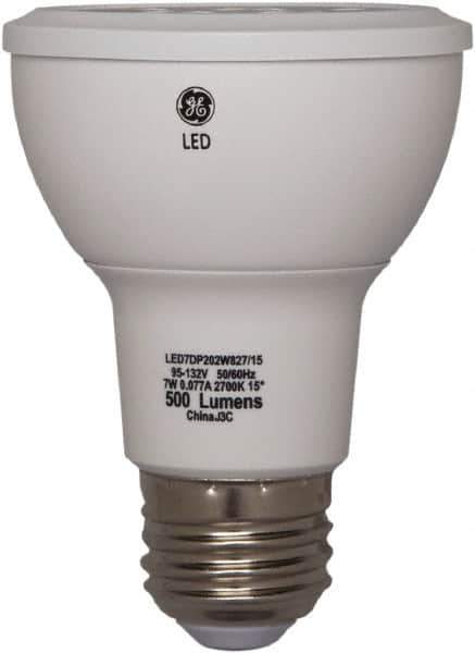 GE Lighting - 7 Watt LED Flood/Spot Medium Screw Lamp - 3,000°K Color Temp, 520 Lumens, 120 Volts, Dimmable, PAR20, 25,000 hr Avg Life - Exact Tool & Supply