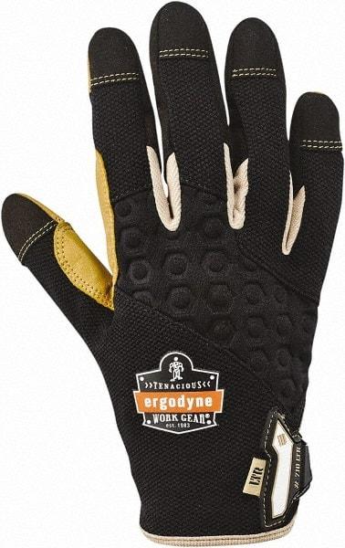 Ergodyne - Size L (9) Polyester Blend Work Gloves - For Mechanic's & Lifting, Uncoated, Hook & Loop Cuff, Full Fingered, Black/Tan, Paired - Exact Tool & Supply