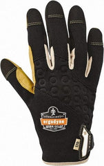 Ergodyne - Size L (9) Polyester Blend Work Gloves - For Mechanic's & Lifting, Uncoated, Hook & Loop Cuff, Full Fingered, Black/Tan, Paired - Exact Tool & Supply
