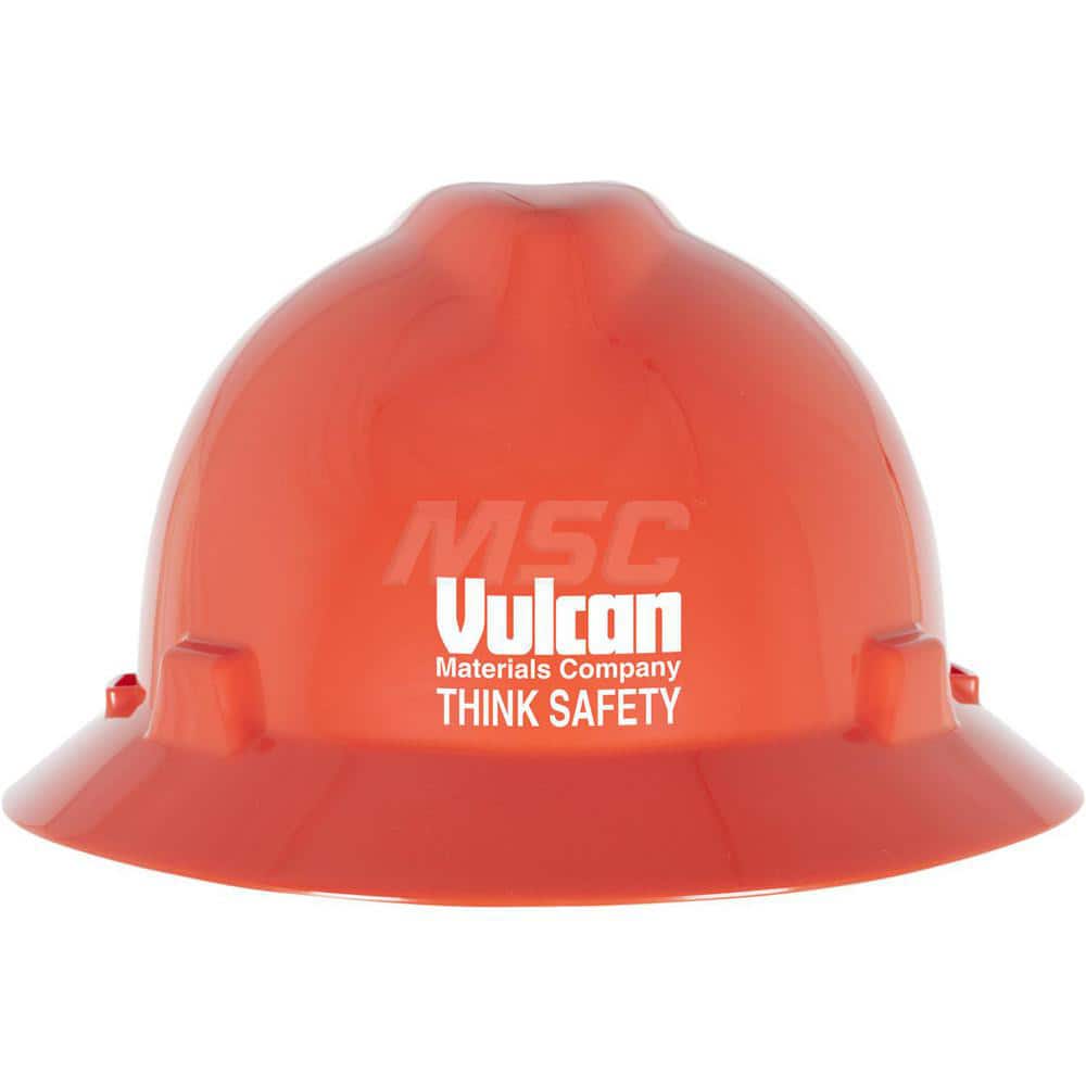 Hard Hat: Impact Resistant, Full Brim, Type 1, Class E, 4-Point Suspension Orange, HDPE, Slotted