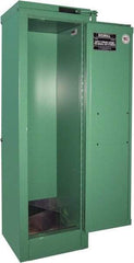 Securall Cabinets - 1 Door, Green Steel Standard Safety Cabinet for Flammable and Combustible Liquids - 46" High x 14" Wide x 13-5/8" Deep, Self Closing Door, 3 Point Key Lock, D, E Cylinder Capacity - Exact Tool & Supply