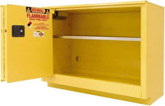 Securall Cabinets - 2 Door, 1 Shelf, Yellow Steel Under the Counter Safety Cabinet for Flammable and Combustible Liquids - 35-5/8" High x 47" Wide x 22" Deep, Sliding Door, 3 Point Key Lock, 36 Gal Capacity - Exact Tool & Supply