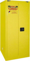 Securall Cabinets - 2 Door, 2 Shelf, Yellow Steel Standard Safety Cabinet for Flammable and Combustible Liquids - 67" High x 31" Wide x 31" Deep, Self Closing Door, 3 Point Key Lock, 60 Gal Capacity - Exact Tool & Supply