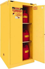 Securall Cabinets - 2 Door, 2 Shelf, Yellow Steel Standard Safety Cabinet for Flammable and Combustible Liquids - 67" High x 31" Wide x 31" Deep, Self Closing Door, 3 Point Key Lock, 60 Gal Capacity - Exact Tool & Supply