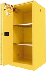 Securall Cabinets - 2 Door, 2 Shelf, Yellow Steel Standard Safety Cabinet for Flammable and Combustible Liquids - 65" High x 31" Wide x 31" Deep, Sliding Door, 3 Point Key Lock, 60 Gal Capacity - Exact Tool & Supply