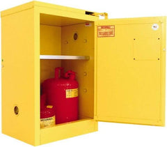 Securall Cabinets - 1 Door, 1 Shelf, Yellow Steel Standard Safety Cabinet for Flammable and Combustible Liquids - 37" High x 24" Wide x 18" Deep, Self Closing Door, 3 Point Key Lock, 12 Gal Capacity - Exact Tool & Supply