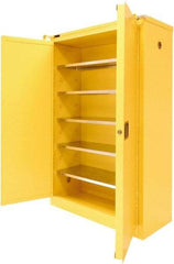 Securall Cabinets - 2 Door, 5 Shelf, Yellow Steel Standard Safety Cabinet for Flammable and Combustible Liquids - 67" High x 43" Wide x 18" Deep, Sliding Door, 3 Point Key Lock, 60 Gal Capacity - Exact Tool & Supply