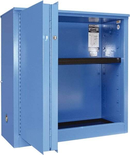 Securall Cabinets - 2 Door, 1 Shelf, Blue Steel Standard Safety Cabinet for Corrosive Chemicals - 44" High x 43" Wide x 18" Deep, Sliding Door, 3 Point Key Lock, 30 Gal Capacity - Exact Tool & Supply