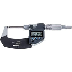 Mitutoyo - 0 to 1" Range, 0.00005" Resolution, Non-Rotating Throat Electronic Outside Micrometer - 0.00015" Accuracy, Ratchet Stop Thimble, Carbide-Tipped Face, SR44 Battery - Exact Tool & Supply