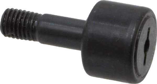 Accurate Bushing - 5/8" Roller Diam x 7/16" Width, 1/4" Stud Diam x 3/4" Length, Stud Cam Follower - Steel, 5/16" Thread Length, 1/4-28 Thread, 1-3/16" OAL, 1,320 Lb Dynamic Cap, 1,250 Lb Static Cap - Exact Tool & Supply