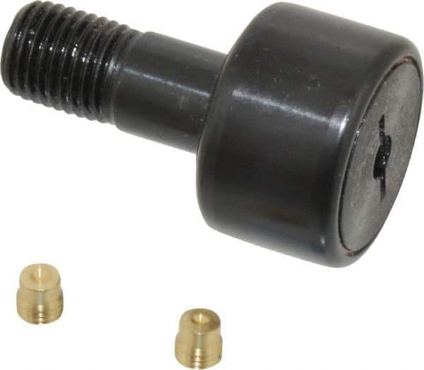 Accurate Bushing - 1" Roller Diam x 5/8" Width, 7/16" Stud Diam x 1" Length, Stud Cam Follower - Steel, 1/2" Thread Length, 7/16-20 Thread, 1-5/8" OAL, 3,030 Lb Dynamic Cap, 3,100 Lb Static Cap - Exact Tool & Supply