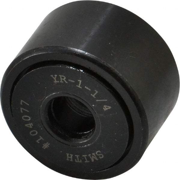 Accurate Bushing - 3/8" Bore, 1-1/4" Roller Diam x 3/4" Roller Width, Steel Yoke Cam Follower - 4,470 Lb Dynamic Load Capacity, 13/16" Overall Width - Exact Tool & Supply