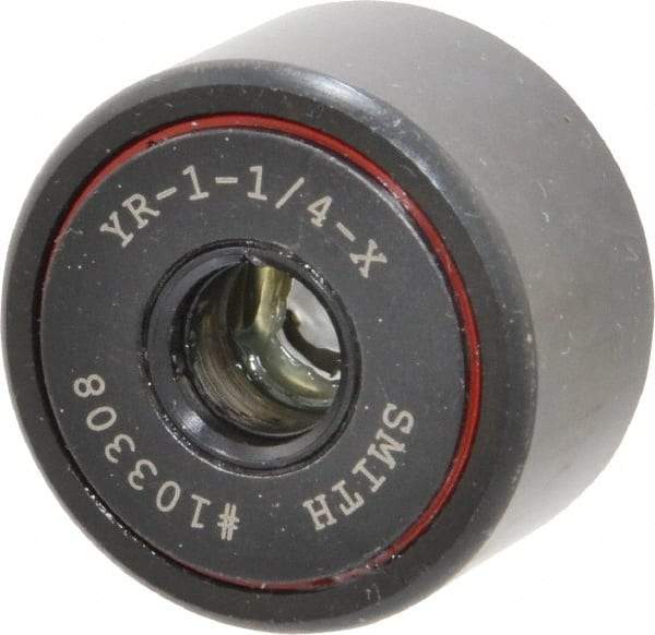 Accurate Bushing - 3/8" Bore, 1-1/4" Roller Diam x 3/4" Roller Width, Steel Yoke Cam Follower - 4,470 Lb Dynamic Load Capacity, 13/16" Overall Width - Exact Tool & Supply