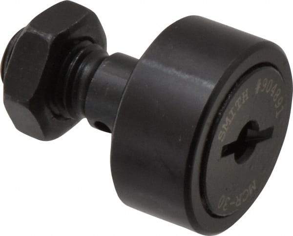 Accurate Bushing - 30mm Roller Diam x 14mm Width, 12mm Stud Diam x 25mm Length, Stud Cam Follower - Steel, 13mm Thread Length, M12x1.5 Thread, 40mm OAL, 8,100 N Dynamic Cap, 9,700 N Static Cap - Exact Tool & Supply