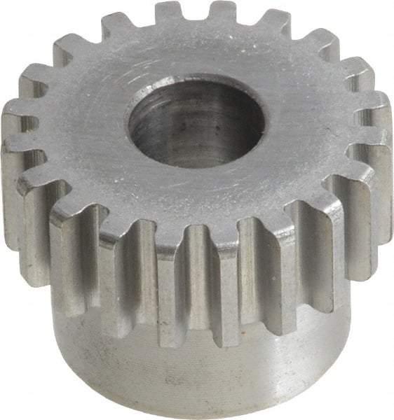 Boston Gear - 20 Pitch, 1" Pitch Diam, 20 Tooth Spur Gear - 3/8" Face Width, 3/8" Bore Diam, 0.84" Hub Diam, 14.5° Pressure Angle, Steel - Exact Tool & Supply