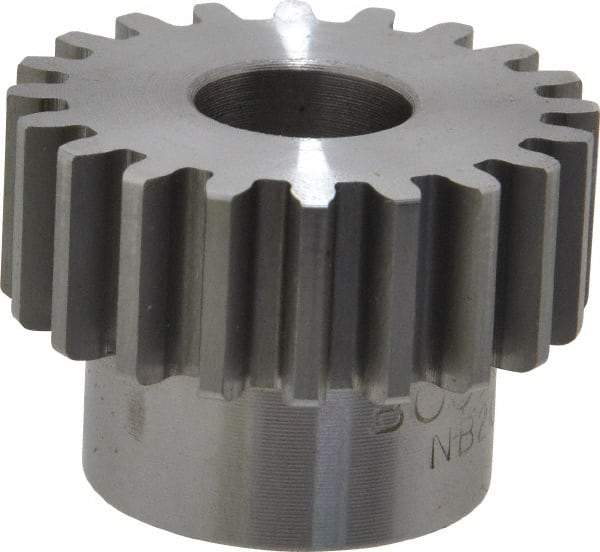 Boston Gear - 16 Pitch, 1-1/4" Pitch Diam, 20 Tooth Spur Gear - 1/2" Face Width, 1/2" Bore Diam, 0.96" Hub Diam, 14.5° Pressure Angle, Steel - Exact Tool & Supply