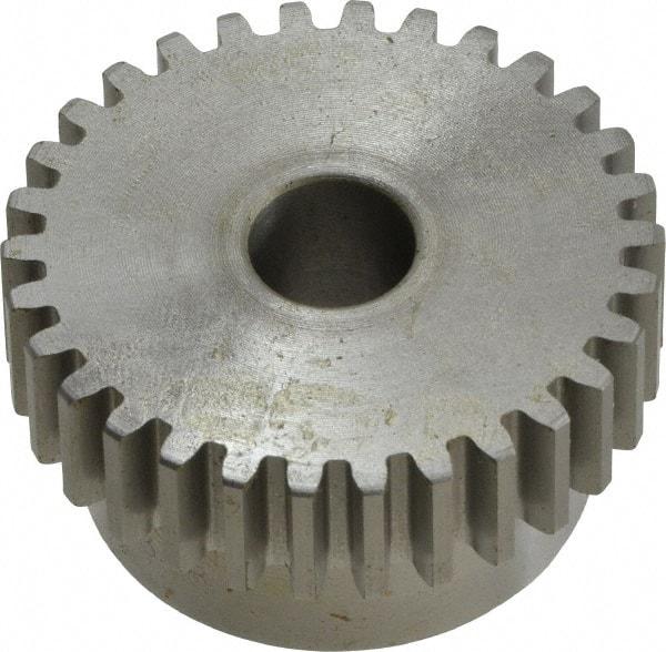Boston Gear - 16 Pitch, 1-7/8" Pitch Diam, 30 Tooth Spur Gear - 1/2" Face Width, 1/2" Bore Diam, 1.58" Hub Diam, 14.5° Pressure Angle, Steel - Exact Tool & Supply