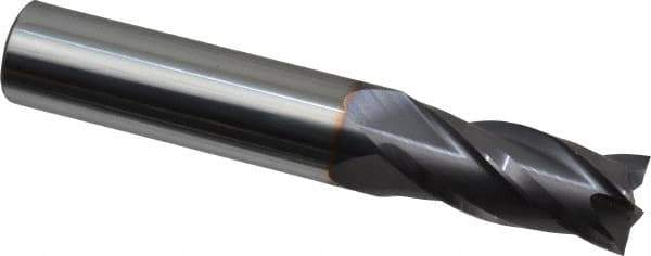Niagara Cutter - 15/32", 1" LOC, 1/2" Shank Diam, 3" OAL, 4 Flute, Solid Carbide Square End Mill - Single End, TiAlN Finish, Spiral Flute, 30° Helix, Centercutting, Right Hand Cut, Right Hand Flute, Series C430 - Exact Tool & Supply