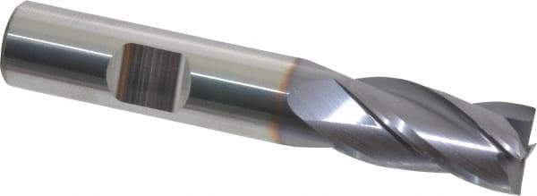 Niagara Cutter - 1/2", 1" LOC, 1/2" Shank Diam, 3" OAL, 4 Flute, Solid Carbide Square End Mill - Single End, TiAlN Finish, Spiral Flute, 30° Helix, Centercutting, Right Hand Cut, Right Hand Flute, Series CNC430 - Exact Tool & Supply