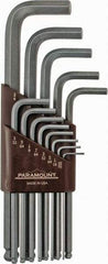 Paramount - 13 Piece L-Key Ball End Hex Key Set - Hex Range 0.05 to 3/8", 7-1/4" OAL, Steel - Exact Tool & Supply