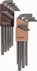 Paramount - 22 Piece L-Key Ball End Hex Key Set - Hex Range 0.05 to 3/8", 7-1/4" OAL, Steel - Exact Tool & Supply