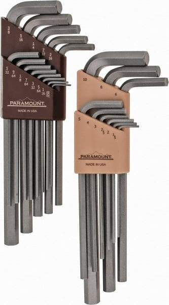 Paramount - 22 Piece L-Key Hex Key Set - Hex Range 0.05 to 3/8", 7-1/4" OAL, Steel - Exact Tool & Supply