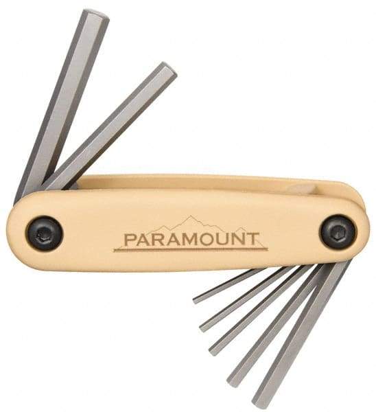Paramount - 7 Piece Fold-Up Hex Key Set - Hex Range 2 to 8mm, 4-1/2" OAL, Steel - Exact Tool & Supply