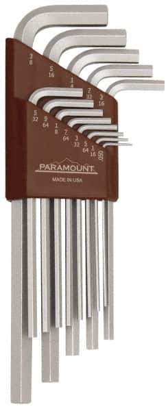 Paramount - 13 Piece L-Key Hex Key Set - Hex Range 0.05 to 3/8", 7-1/4" OAL, Steel - Exact Tool & Supply