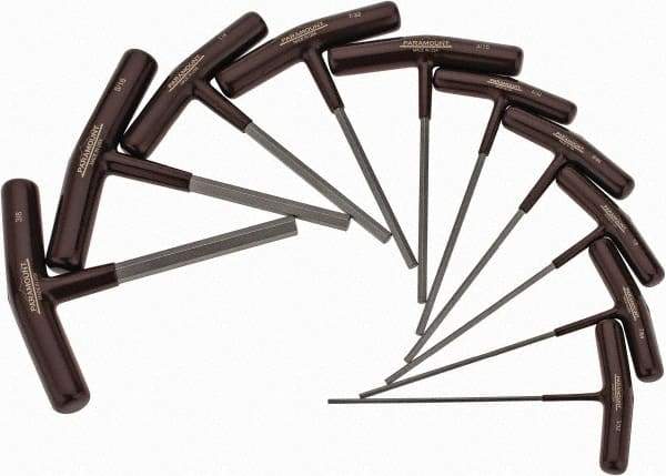 Paramount - 10 Piece T-Handle Hex Key Set - Hex Range 3/32 to 3/8", 6" OAL, Steel - Exact Tool & Supply