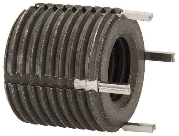 Recoil - 7/16-14 Internal, 3/4-16 External, 5/8" Insert Length, Extra Heavy Duty Keylocking Thread Inserts - Carbon Steel, Zinc Phosphate Finish, Grade C1215 - Exact Tool & Supply