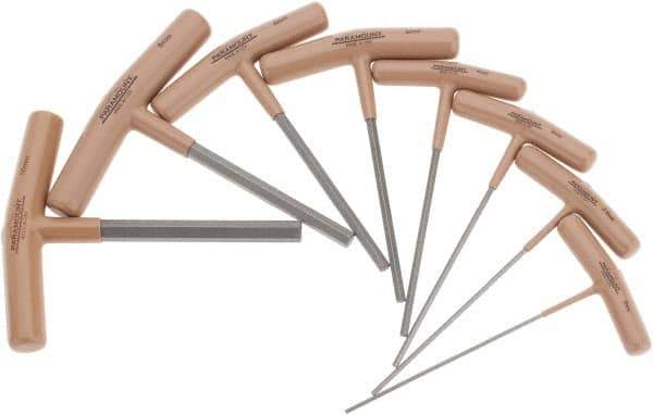 Paramount - 8 Piece T-Handle Hex Key Set - Hex Range 2 to 10mm, 6" OAL, Steel - Exact Tool & Supply