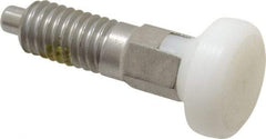 Vlier - M6x1.0, 13mm Thread Length, 0.118" Max Plunger Diam, 0.11 Lb Init to 0.34 Lb Final End Force, Locking Knob Handle Plunger - Delrin Knob, 0.63" Body Length, 1/2" Length Under Head/Shoulder, 0.118" Plunger Projection - Exact Tool & Supply
