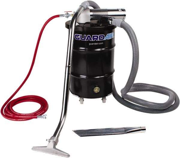 Guardair - 30 Gal Steel Tank, Air Powered Pneumatic Canister Wet/Dry Vacuum - 15 Peak hp, 20' Hose Fitting, Cartridge Filter, Accessories Included - Exact Tool & Supply