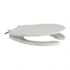 Made in USA - Polypropylene, Regular, Open Front with Cover and with Self Sustaining Feature, Toilet Seat - Residential, Commercial Installation, White - Exact Tool & Supply