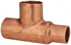 Mueller Industries - 3/4 x 1/2 x 3/4" Wrot Copper Pipe Tee - C x C x C, Solder Joint - Exact Tool & Supply