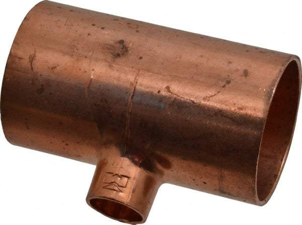 Mueller Industries - 1-1/2 x 1-1/2 x 1/2" Wrot Copper Pipe Tee - C x C x C, Solder Joint - Exact Tool & Supply