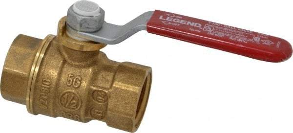 Legend Valve - 1/2" Pipe, Full Port, Brass Standard Ball Valve - Inline - One Way Flow, FNPT x FNPT Ends, Lever Handle, 600 WOG, 150 WSP - Exact Tool & Supply