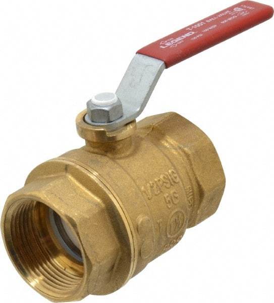 Legend Valve - 1-1/4" Pipe, Full Port, Brass Standard Ball Valve - Inline - One Way Flow, FNPT x FNPT Ends, Lever Handle, 600 WOG, 150 WSP - Exact Tool & Supply