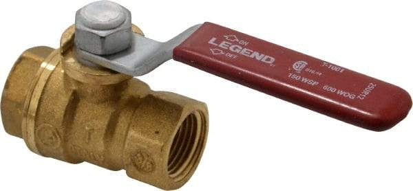Legend Valve - 3/8" Pipe, Full Port, Brass Standard Ball Valve - Inline - One Way Flow, FNPT x FNPT Ends, Lever Handle, 600 WOG, 150 WSP - Exact Tool & Supply