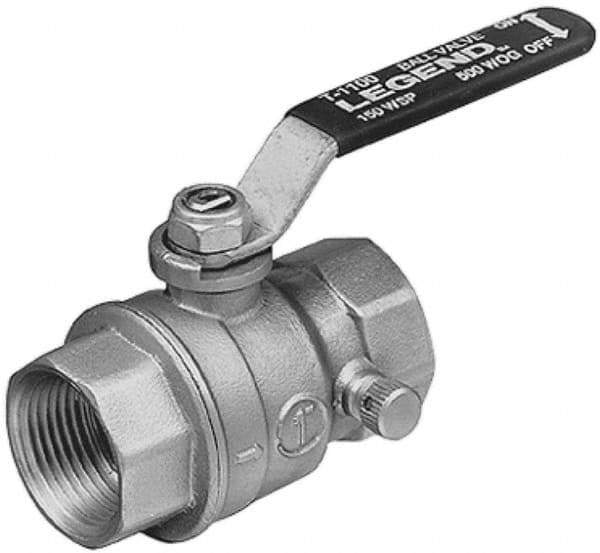 Legend Valve - 1" Pipe, Full Port, Brass Standard Ball Valve - Inline - One Way Flow, FNPT x FNPT Ends, Lever Handle, 500 WOG - Exact Tool & Supply
