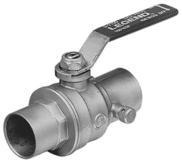 Legend Valve - 3/4" Pipe, Full Port, Brass Standard Ball Valve - Inline - One Way Flow, Soldered x Soldered Ends, Lever Handle, 500 WOG - Exact Tool & Supply
